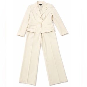 Worthington Works Pant Suit Women 6 Beige Stretch Career Office Blazer Pants